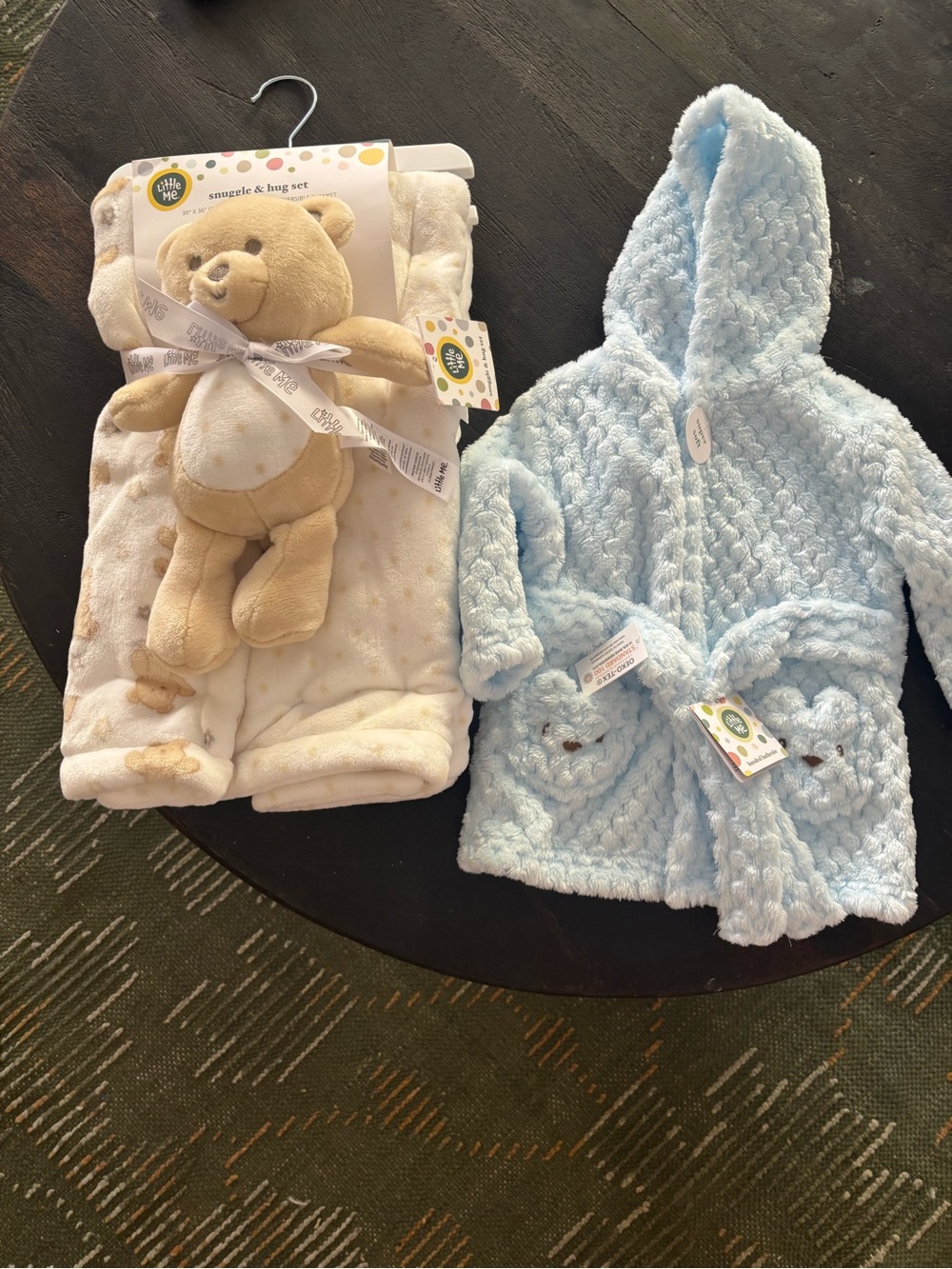 Little Me Brand new Baby Blue Hooded robe and Blanket set